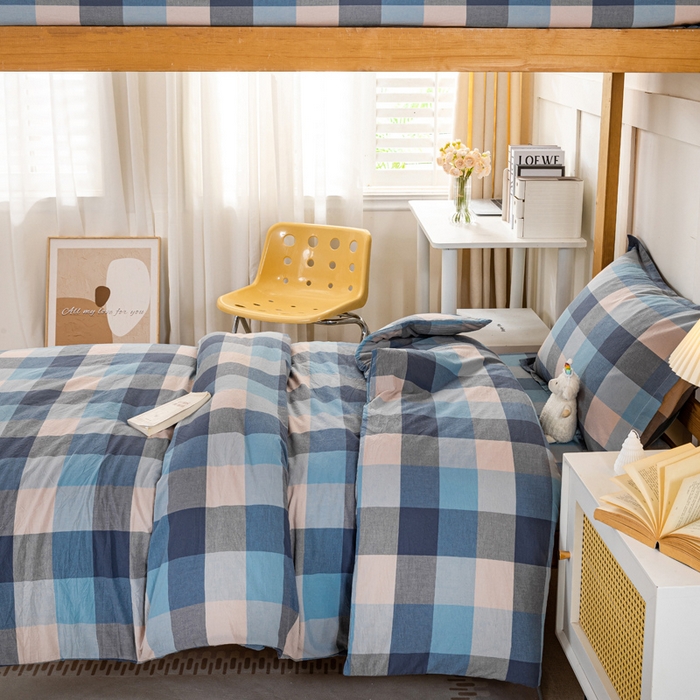 91家纺网 家纺一手货源 找家纺 锦润家纺 2025新款色织水洗棉三件套学生三件套全棉三件套大礼包