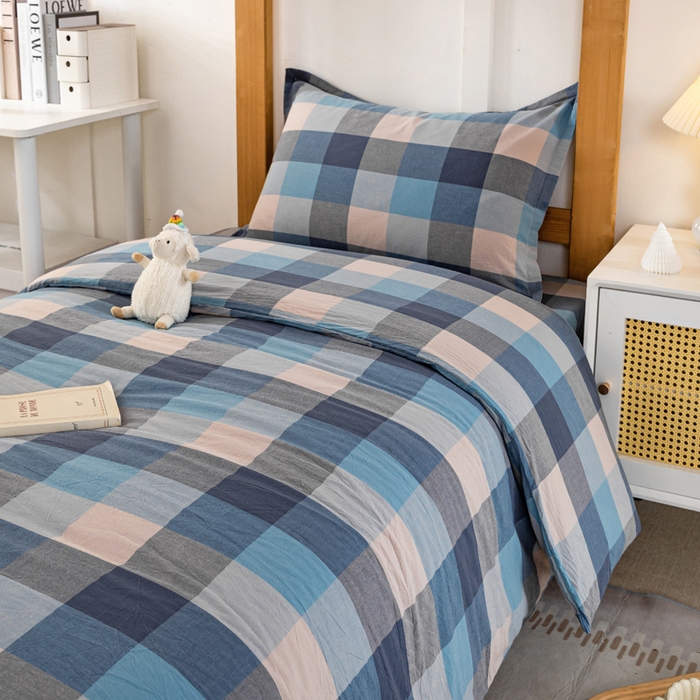 91家纺网 家纺一手货源 找家纺 锦润家纺 2025新款色织水洗棉三件套学生三件套全棉三件套大礼包