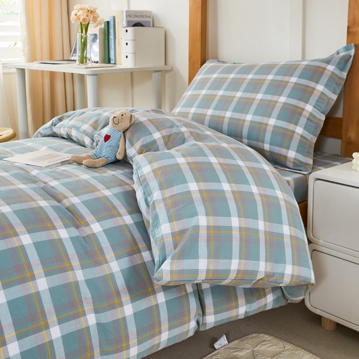 91家纺网 家纺一手货源 找家纺 锦润家纺 2025新款色织水洗棉三件套学生三件套全棉三件套大礼包