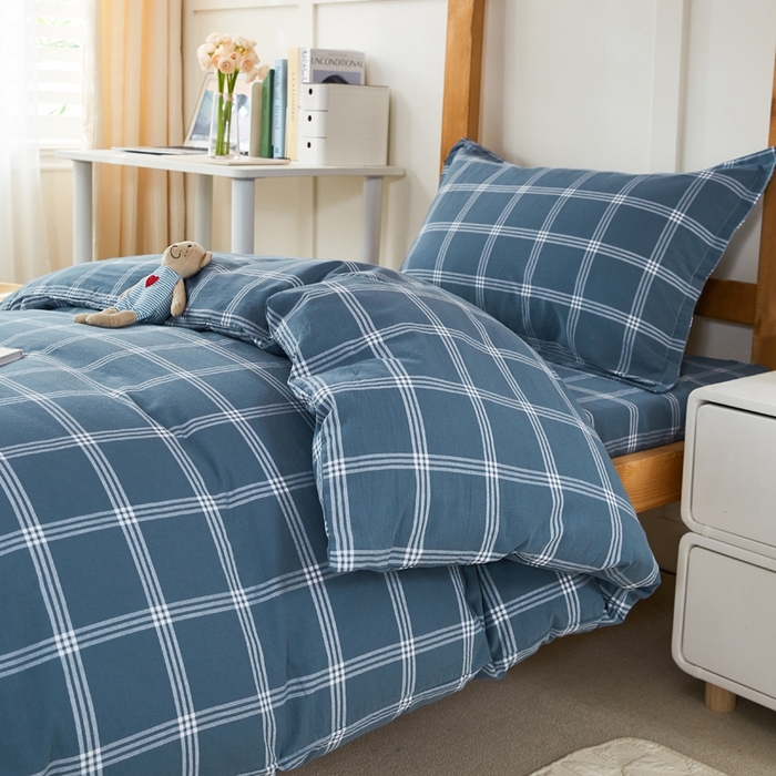 91家纺网 家纺一手货源 找家纺 锦润家纺 2025新款色织水洗棉三件套学生三件套全棉三件套大礼包