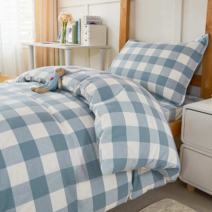 91家纺网 家纺一手货源 找家纺 锦润家纺 2025新款色织水洗棉三件套学生三件套全棉三件套大礼包