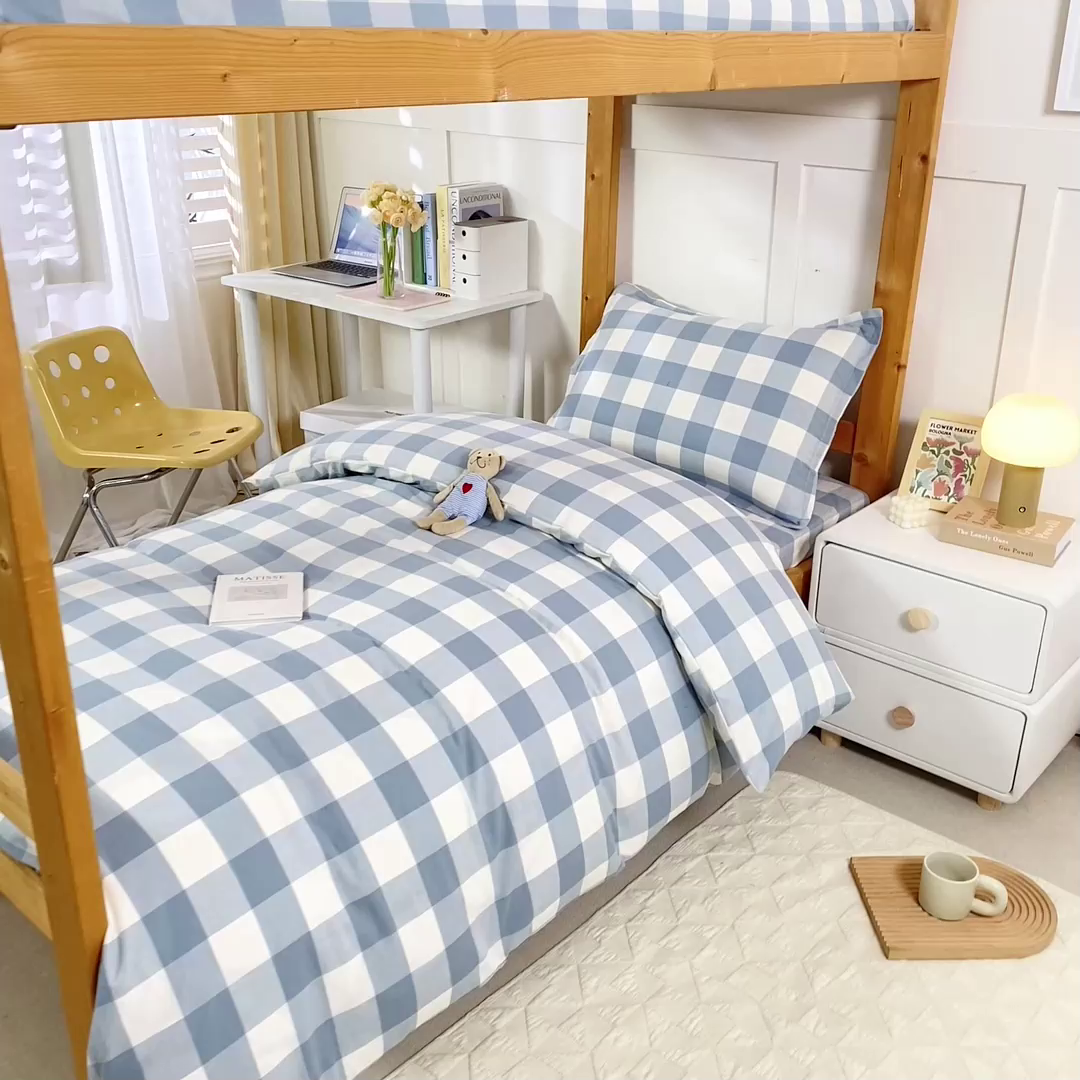 91家纺网 家纺一手货源 找家纺 锦润家纺 2025新款色织水洗棉三件套学生三件套全棉三件套大礼包