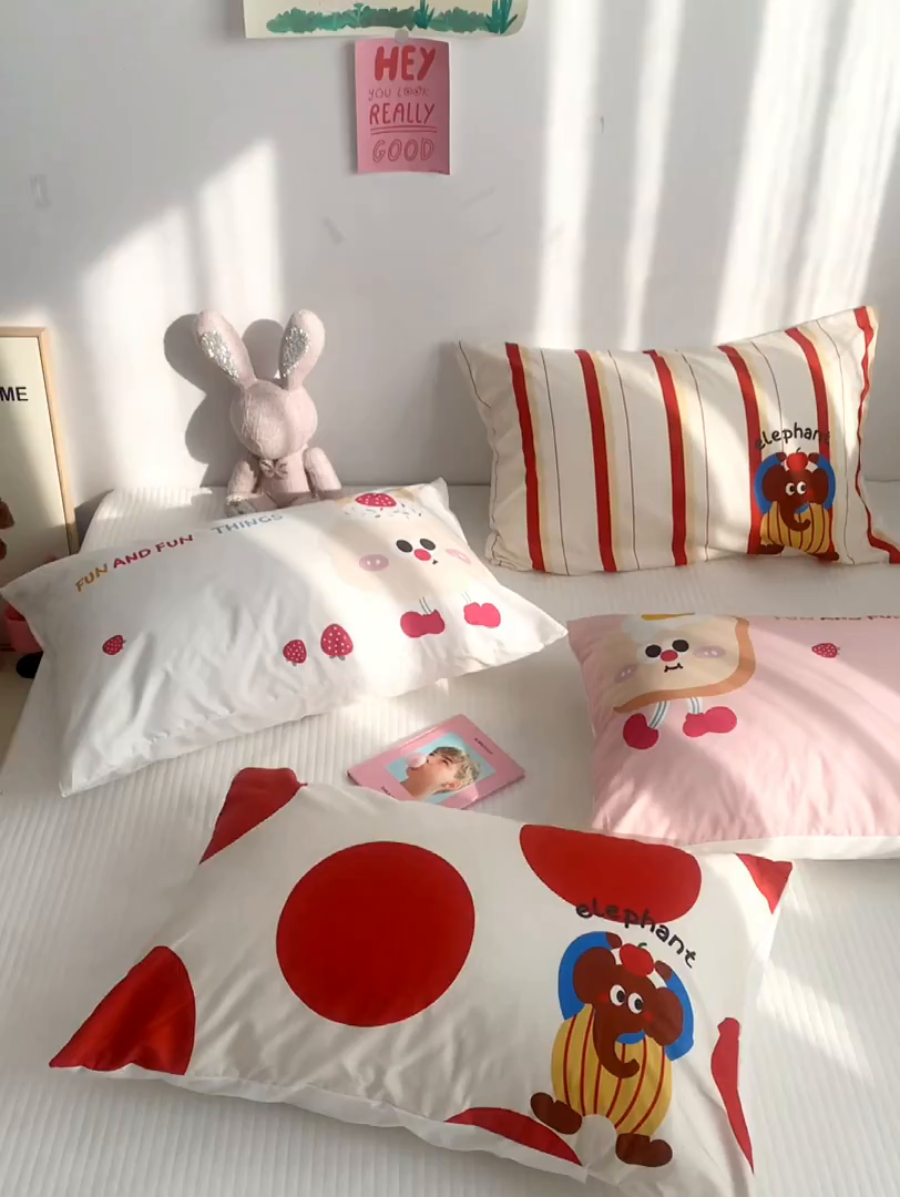91家纺网 家纺一手货源 找家纺 （总）柚可家居 2024新款数码定版全棉单枕套系列-ele象+草莓吐司