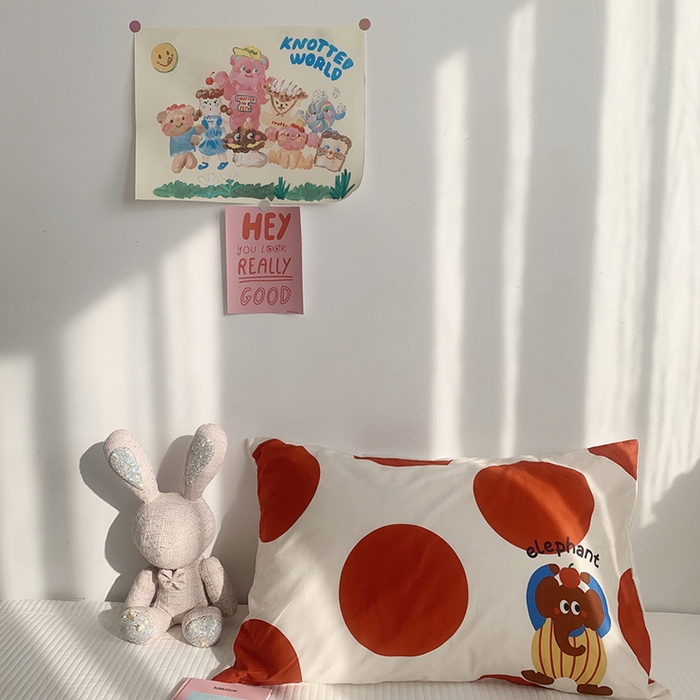 柚可家居 2024新款数码定版全棉单枕套系列-ele象+草莓吐司 波点ele象