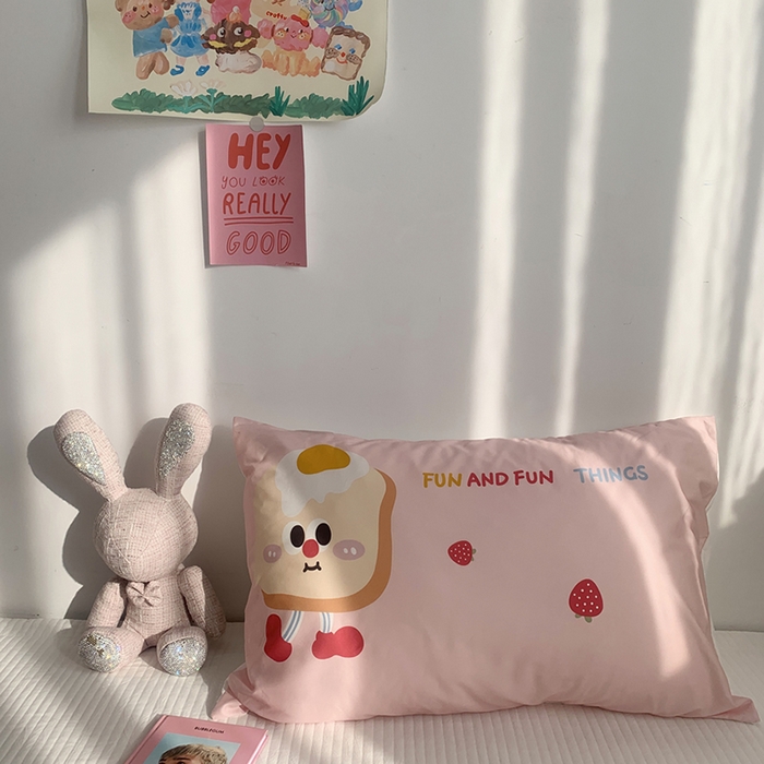 91家纺网 家纺一手货源 找家纺 柚可家居 2024新款数码定版全棉单枕套系列-ele象+草莓吐司 草莓