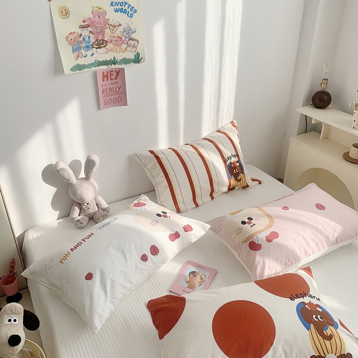 91家纺网 家纺一手货源 找家纺 柚可家居 2024新款数码定版全棉单枕套系列-ele象+草莓吐司 草莓