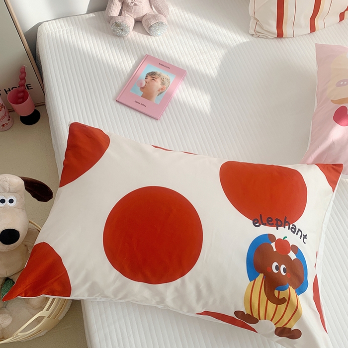 91家纺网 家纺一手货源 找家纺 柚可家居 2024新款数码定版全棉单枕套系列-ele象+草莓吐司 条纹ele象