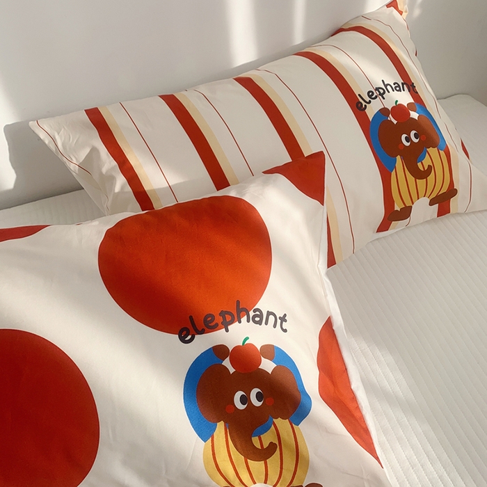 91家纺网 家纺一手货源 找家纺 柚可家居 2024新款数码定版全棉单枕套系列-ele象+草莓吐司 条纹ele象