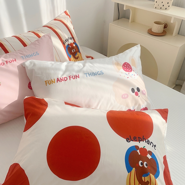 91家纺网 家纺一手货源 找家纺 柚可家居 2024新款数码定版全棉单枕套系列-ele象+草莓吐司 条纹ele象