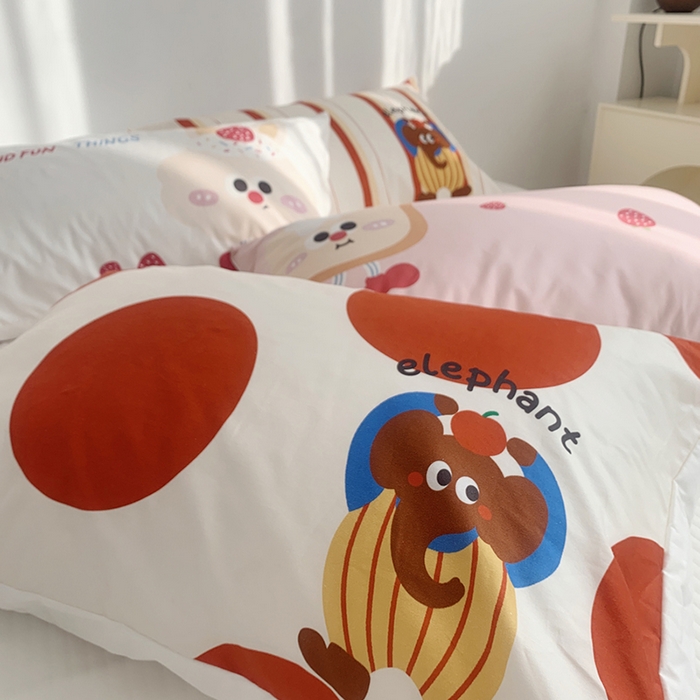 91家纺网 家纺一手货源 找家纺 柚可家居 2024新款数码定版全棉单枕套系列-ele象+草莓吐司 条纹ele象