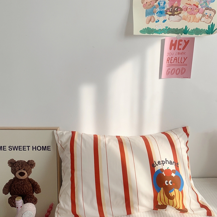 91家纺网 家纺一手货源 找家纺 柚可家居 2024新款数码定版全棉单枕套系列-ele象+草莓吐司 条纹ele象