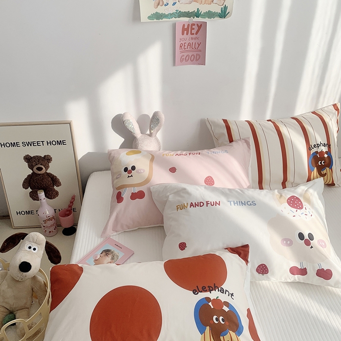 91家纺网 家纺一手货源 找家纺 柚可家居 2024新款数码定版全棉单枕套系列-ele象+草莓吐司 芝士