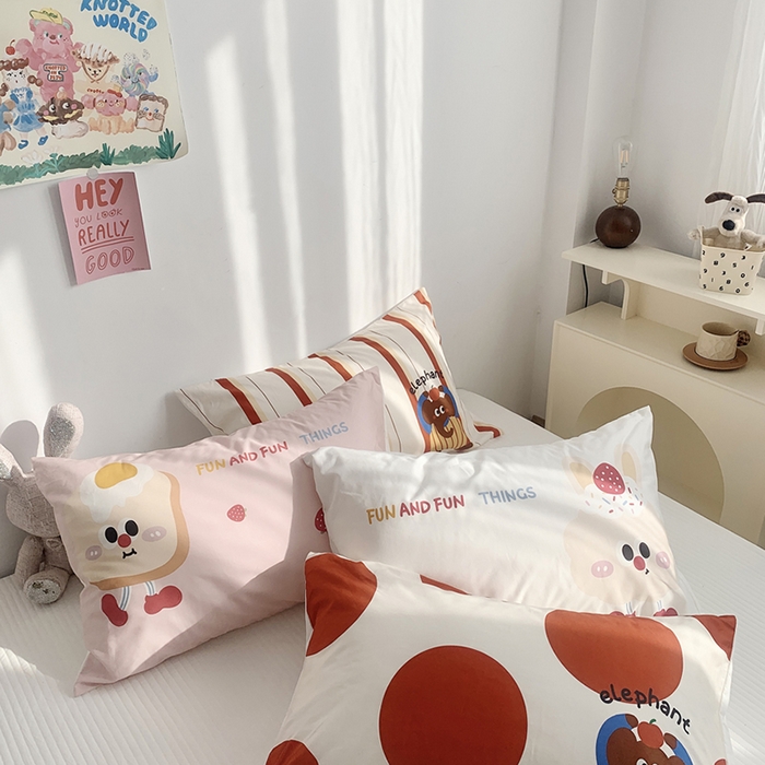 91家纺网 家纺一手货源 找家纺 柚可家居 2024新款数码定版全棉单枕套系列-ele象+草莓吐司 芝士