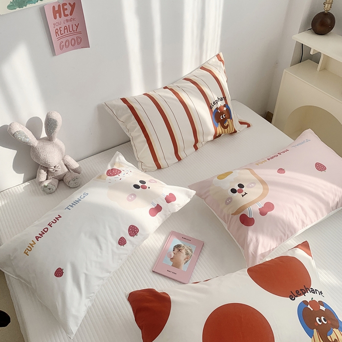 91家纺网 家纺一手货源 找家纺 柚可家居 2024新款数码定版全棉单枕套系列-ele象+草莓吐司 芝士