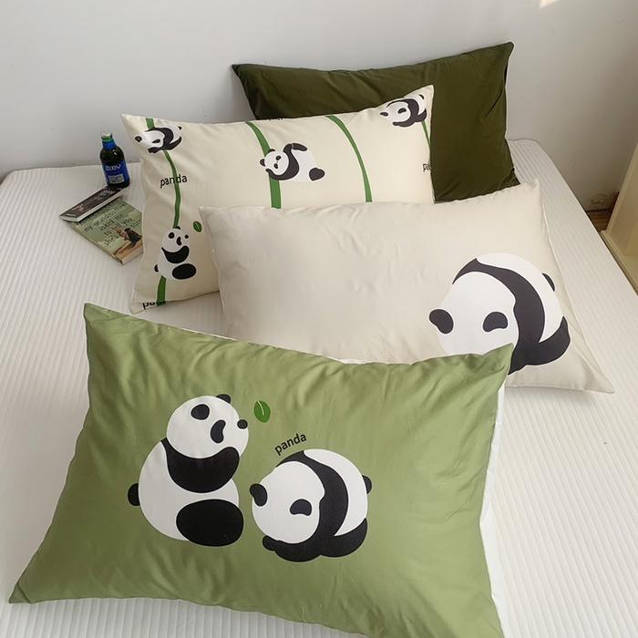 91家纺网 家纺一手货源 找家纺 柚可家居 2024新款数码定版全棉单枕套系列-panda 白panda