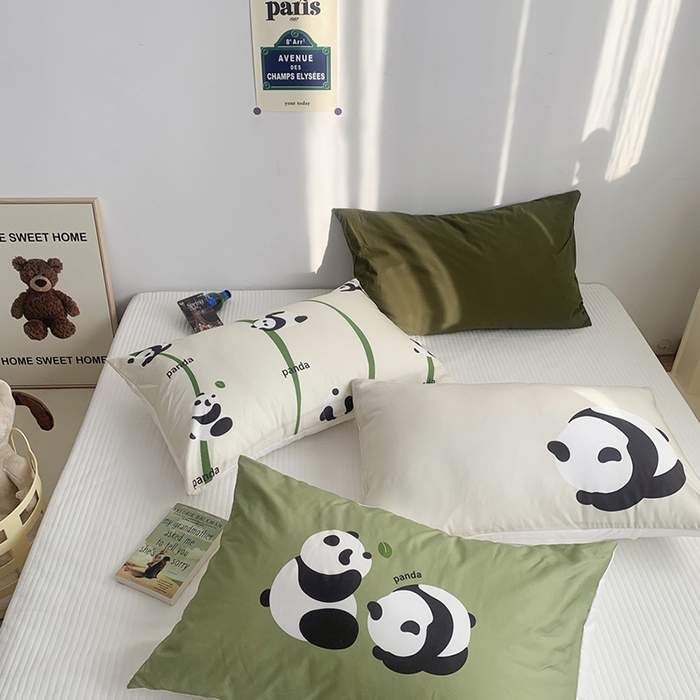 91家纺网 家纺一手货源 找家纺 柚可家居 2024新款数码定版全棉单枕套系列-panda 白panda