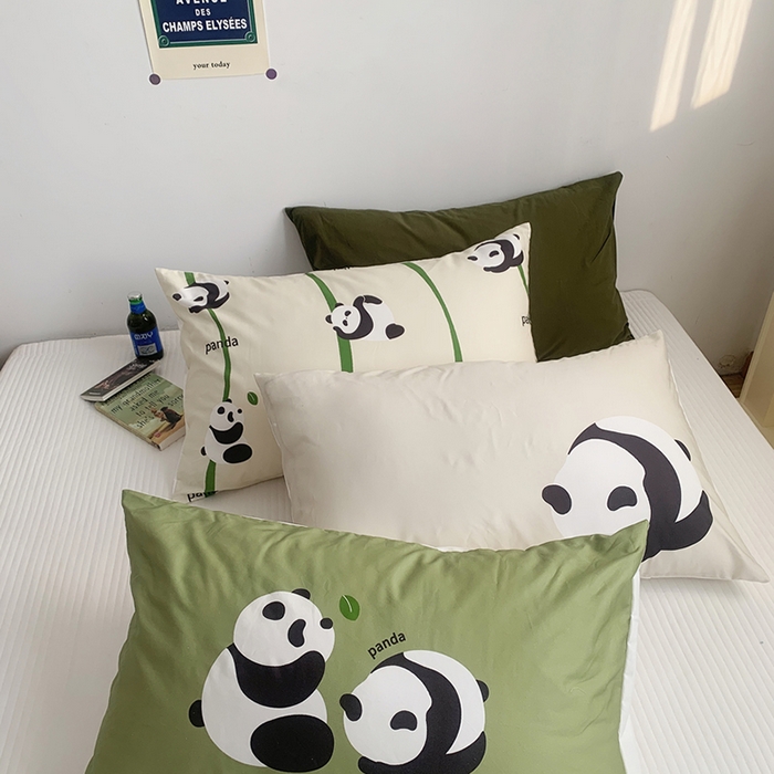 91家纺网 家纺一手货源 找家纺 柚可家居 2024新款数码定版全棉单枕套系列-panda 白panda