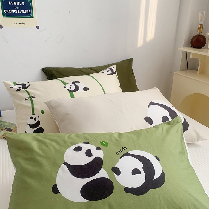 91家纺网 家纺一手货源 找家纺 柚可家居 2024新款数码定版全棉单枕套系列-panda 白panda