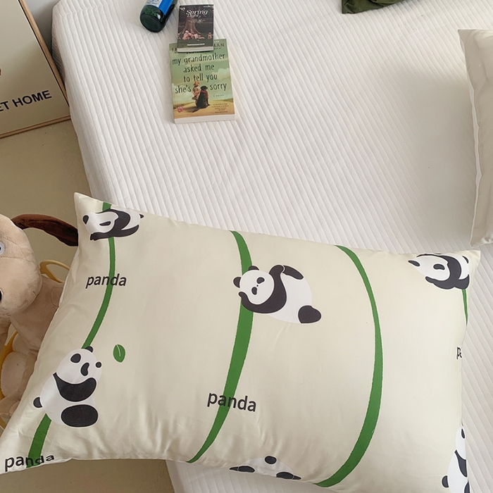 柚可家居 2024新款数码定版全棉单枕套系列-panda 条纹panda