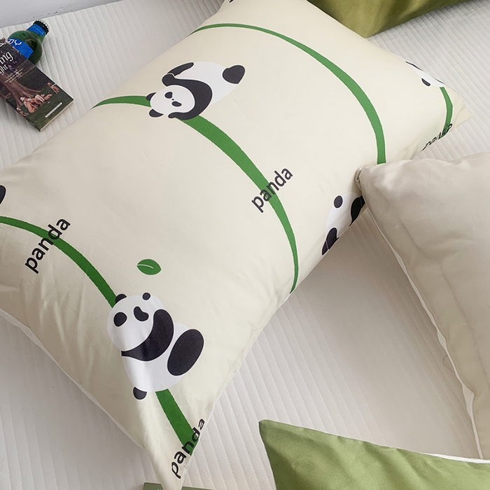 91家纺网 家纺一手货源 找家纺 柚可家居 2024新款数码定版全棉单枕套系列-panda 条纹panda