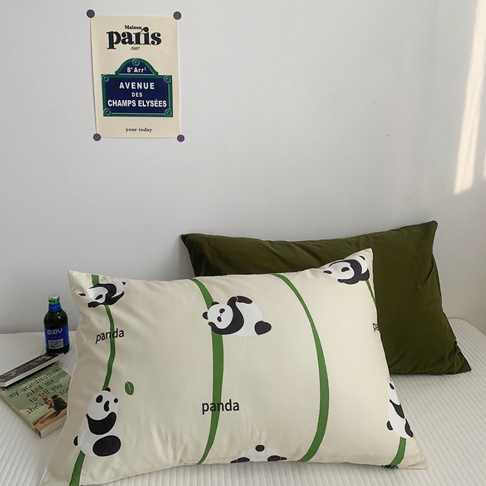 91家纺网 家纺一手货源 找家纺 柚可家居 2024新款数码定版全棉单枕套系列-panda 条纹panda