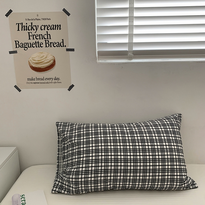 91家纺网 家纺一手货源 找家纺 柚可家居 2024新款40支全棉活性印染格子纯棉单枕套 黑格子单枕套