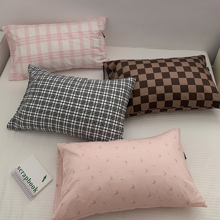 91家纺网 家纺一手货源 找家纺 柚可家居 2024新款40支全棉活性印染格子纯棉单枕套 黑格子单枕套