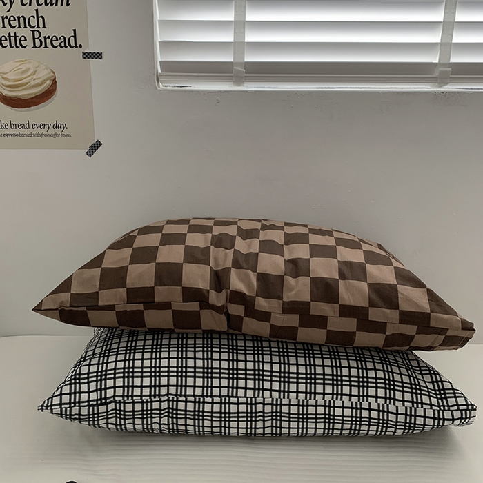 91家纺网 家纺一手货源 找家纺 柚可家居 2024新款40支全棉活性印染格子纯棉单枕套 蝴蝶结粉单枕套