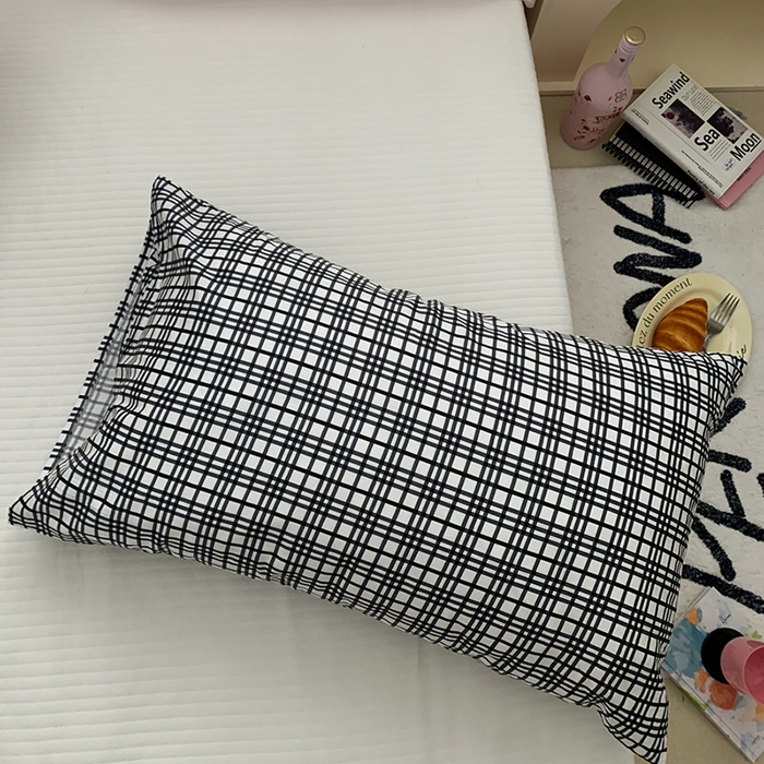 91家纺网 家纺一手货源 找家纺 柚可家居 2024新款40支全棉活性印染格子纯棉单枕套 蝴蝶结粉单枕套