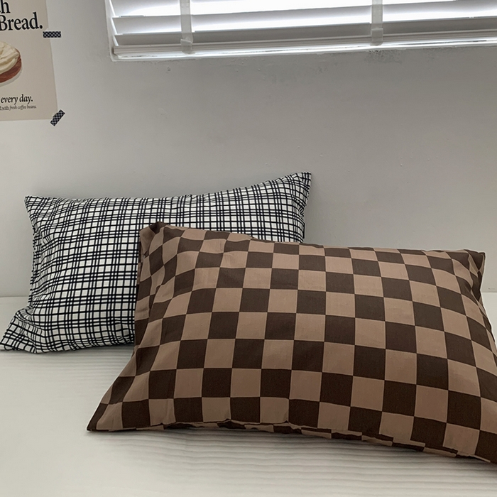 91家纺网 家纺一手货源 找家纺 柚可家居 2024新款40支全棉活性印染格子纯棉单枕套 蝴蝶结粉单枕套