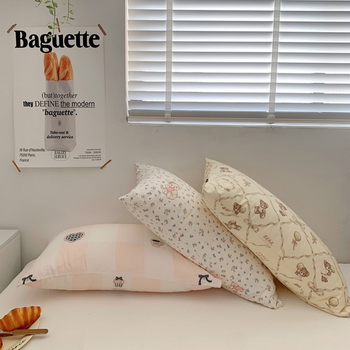 91家纺网 家纺一手货源 找家纺 柚可家居 2024新款活性印花小熊系列单枕套 奶油小熊