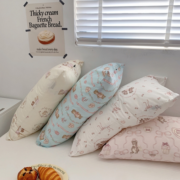 91家纺网 家纺一手货源 找家纺 柚可家居 2024新款活性印花小熊系列单枕套 奶油小熊