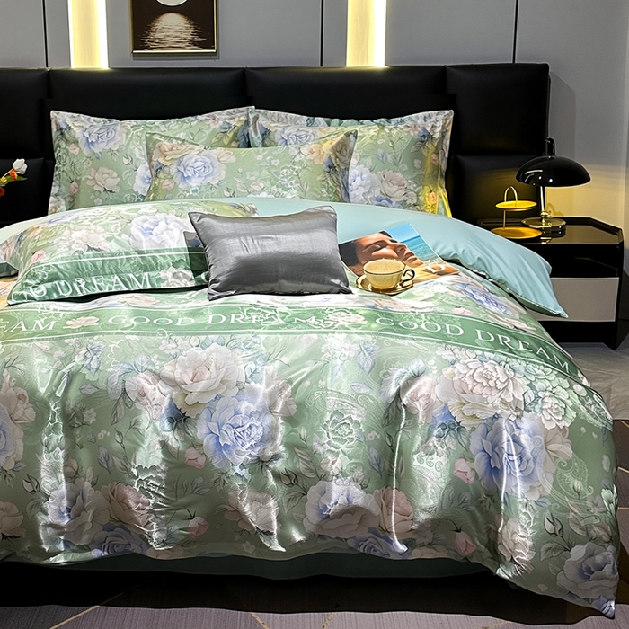 91家纺网 家纺一手货源 找家纺 （总）许林家纺 2025新款提花贡缎轻奢数码活性印花四件套