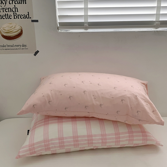91家纺网 家纺一手货源 找家纺 柚可家居 2024新款40支全棉活性印染格子纯棉单枕套 咖格单枕套