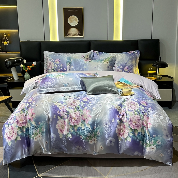 91家纺网 家纺一手货源 找家纺 许林家纺 2025新款提花贡缎轻奢数码活性印花四件套 观赏