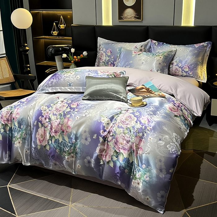 91家纺网 家纺一手货源 找家纺 许林家纺 2025新款提花贡缎轻奢数码活性印花四件套 观赏