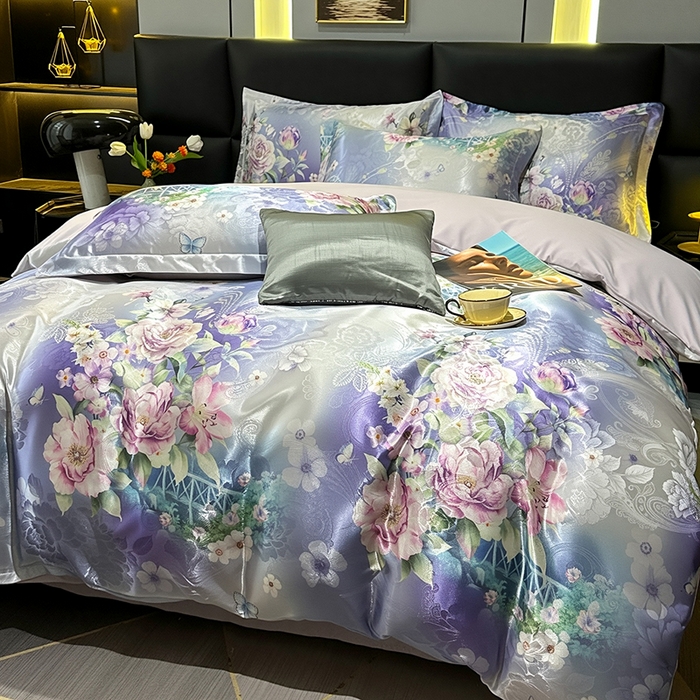 91家纺网 家纺一手货源 找家纺 许林家纺 2025新款提花贡缎轻奢数码活性印花四件套 观赏