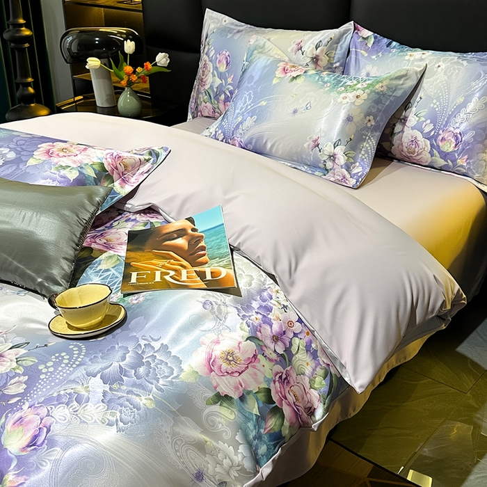 91家纺网 家纺一手货源 找家纺 许林家纺 2025新款提花贡缎轻奢数码活性印花四件套 观赏