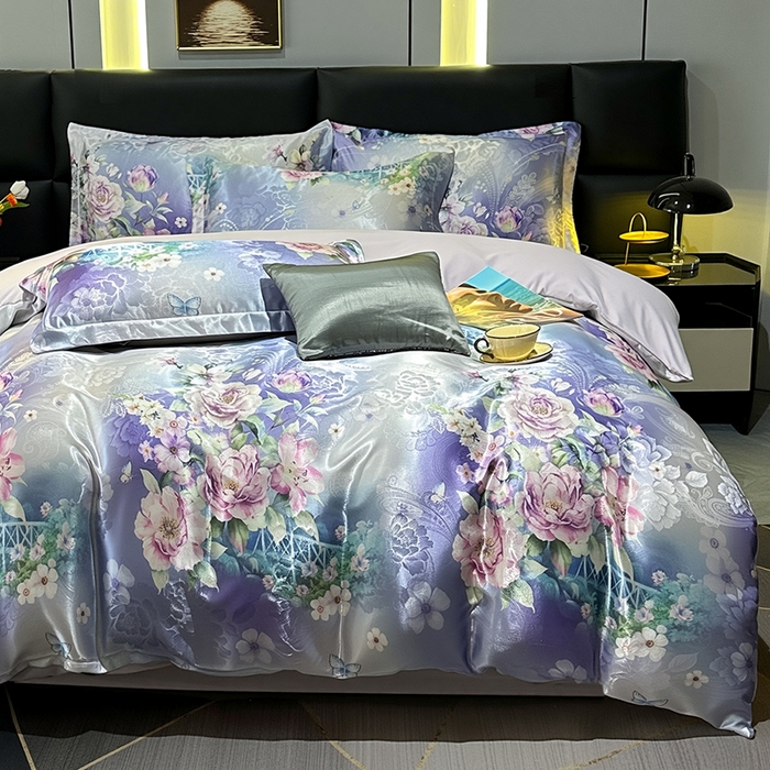 91家纺网 家纺一手货源 找家纺 许林家纺 2025新款提花贡缎轻奢数码活性印花四件套 观赏