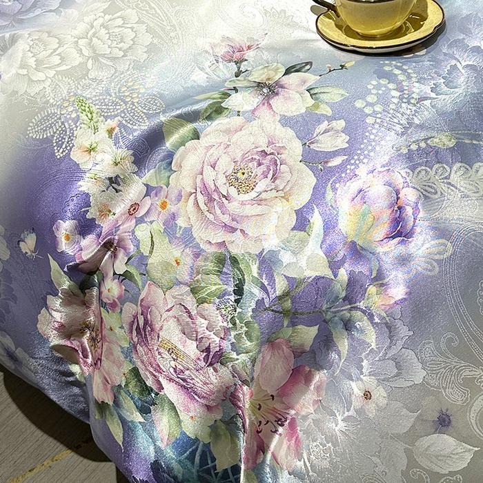 91家纺网 家纺一手货源 找家纺 许林家纺 2025新款提花贡缎轻奢数码活性印花四件套 观赏