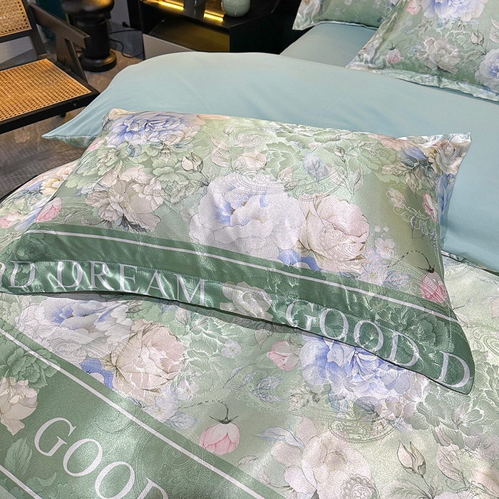 91家纺网 家纺一手货源 找家纺 许林家纺 2025新款提花贡缎轻奢数码活性印花四件套 漫桔