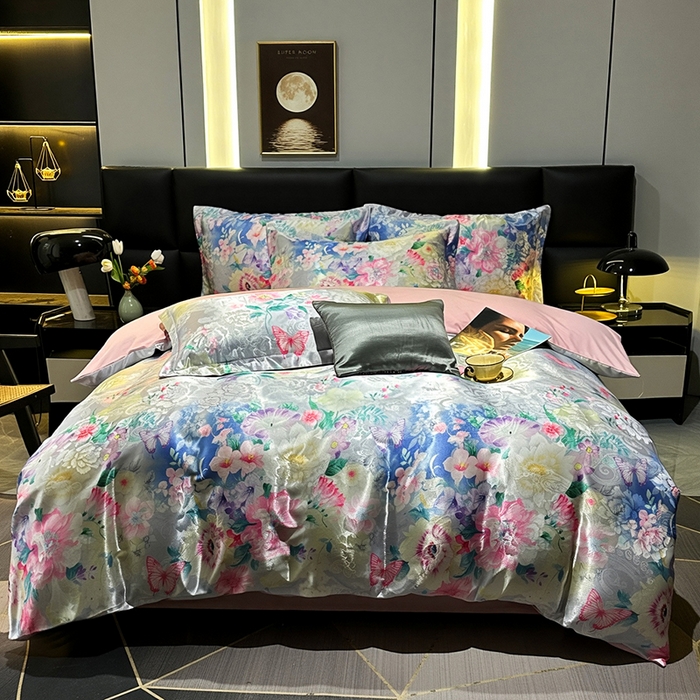 91家纺网 家纺一手货源 找家纺 许林家纺 2025新款提花贡缎轻奢数码活性印花四件套 七星彩