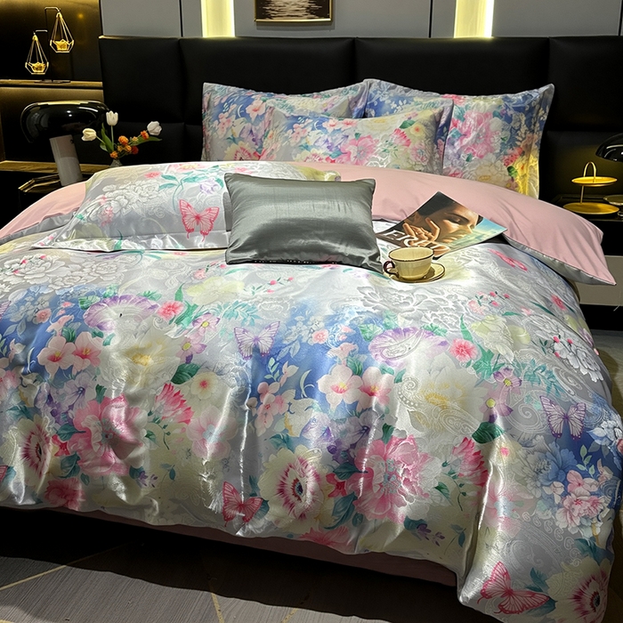 91家纺网 家纺一手货源 找家纺 许林家纺 2025新款提花贡缎轻奢数码活性印花四件套 七星彩