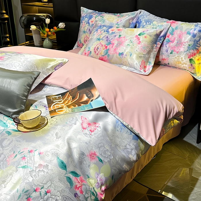 91家纺网 家纺一手货源 找家纺 许林家纺 2025新款提花贡缎轻奢数码活性印花四件套 七星彩