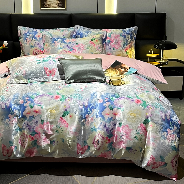 91家纺网 家纺一手货源 找家纺 许林家纺 2025新款提花贡缎轻奢数码活性印花四件套 七星彩