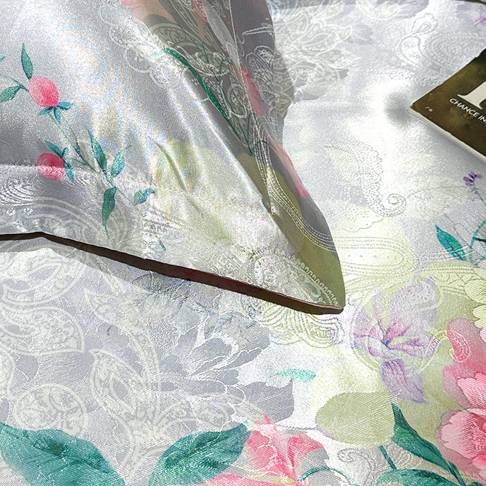 91家纺网 家纺一手货源 找家纺 许林家纺 2025新款提花贡缎轻奢数码活性印花四件套 七星彩