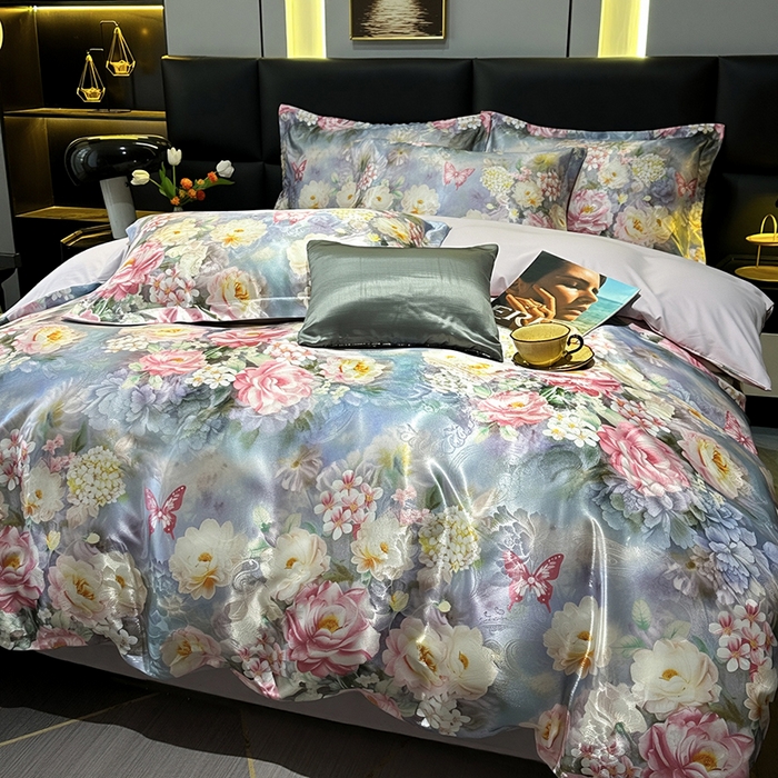 91家纺网 家纺一手货源 找家纺 许林家纺 2025新款提花贡缎轻奢数码活性印花四件套 绮梦花园