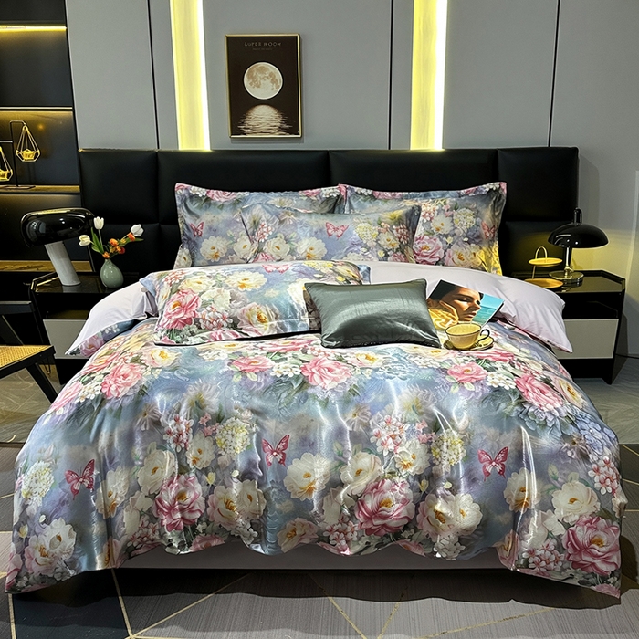 91家纺网 家纺一手货源 找家纺 许林家纺 2025新款提花贡缎轻奢数码活性印花四件套 绮梦花园