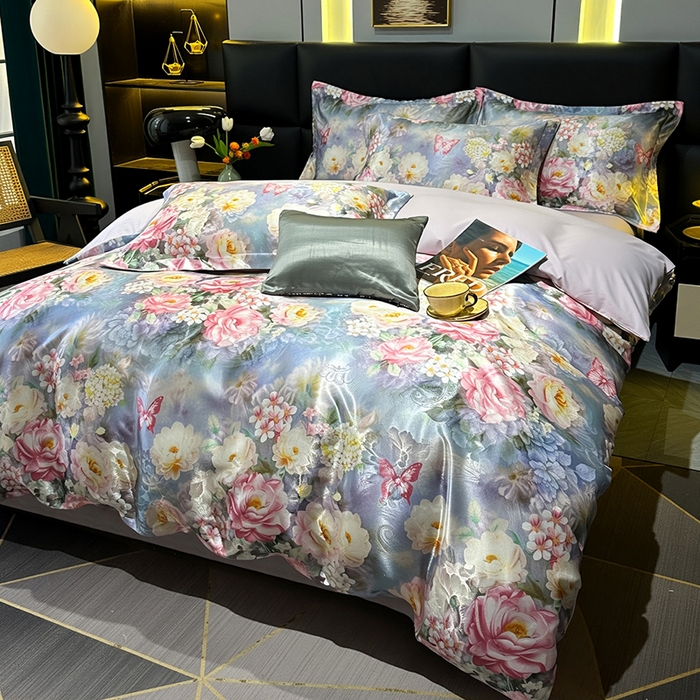 91家纺网 家纺一手货源 找家纺 许林家纺 2025新款提花贡缎轻奢数码活性印花四件套 绮梦花园