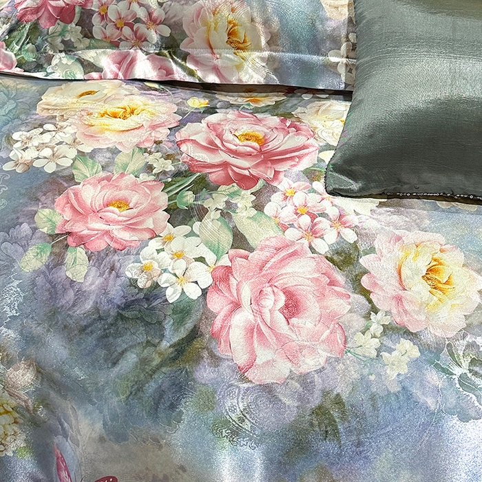 91家纺网 家纺一手货源 找家纺 许林家纺 2025新款提花贡缎轻奢数码活性印花四件套 绮梦花园